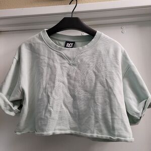 Ivy Park light blue crop short sleeve swea…